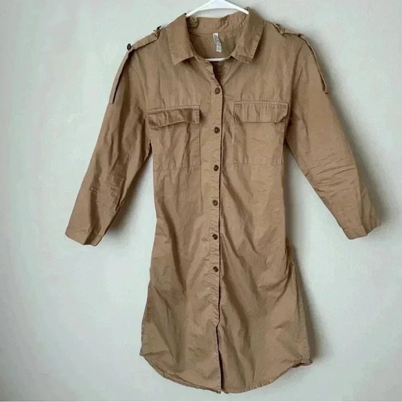 Zara TRF Collection Tan Button Down Shirt Trench Coat Dress Women’s Size Small - Picture 2 of 7